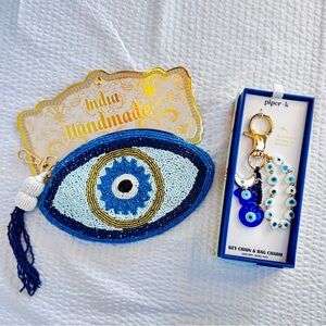 Piper K Blue Evil Eye Keychain Bag Charm and Beaded Pouch Set